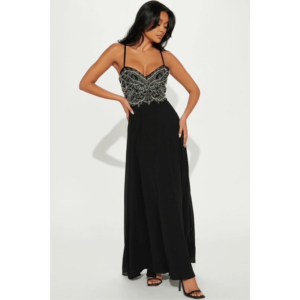 FN‎ Black Gracie Chiffon Gown Womens Adjustable Straps Formal Elegant Size M